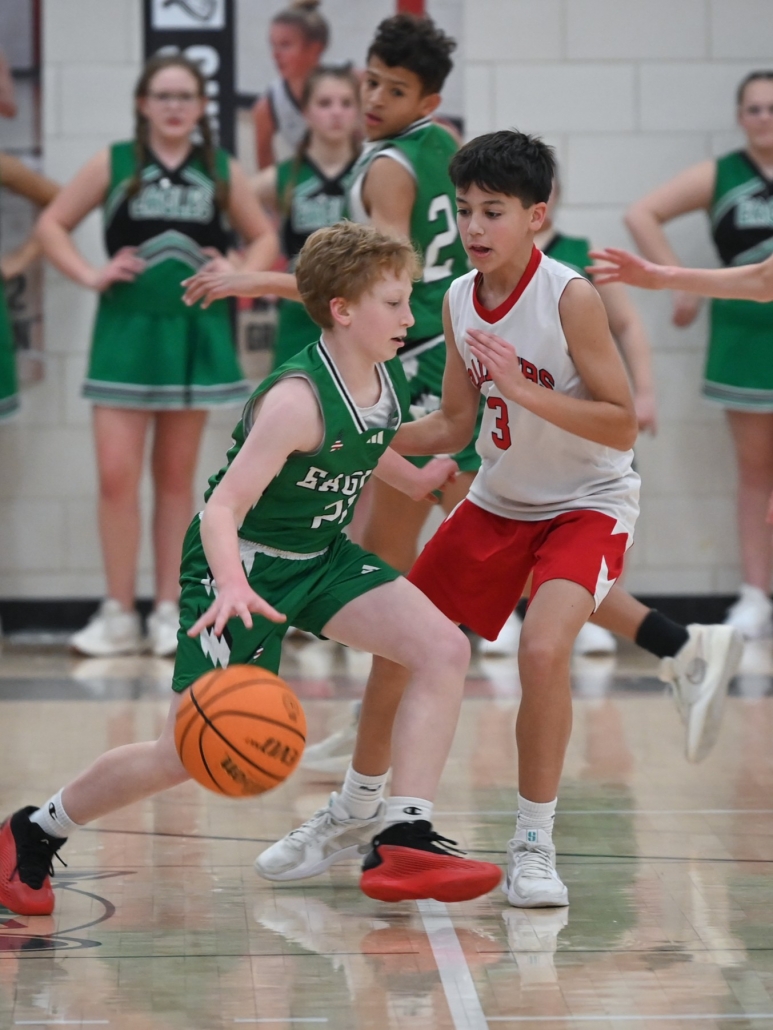 Boy dribbling basketball