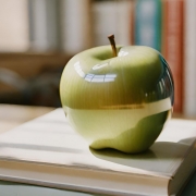 Green apple on book