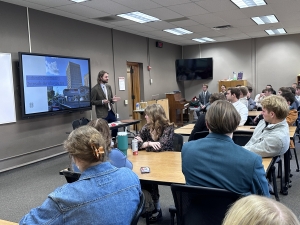 Josh Koelpin speaking at Evangelism Day at MLC.