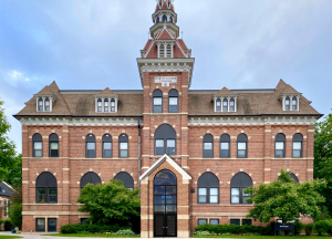 Architectural rendering of Old Main with enclosed stairs