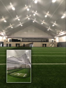 Betty Kohn Fieldhouse with the batting cages